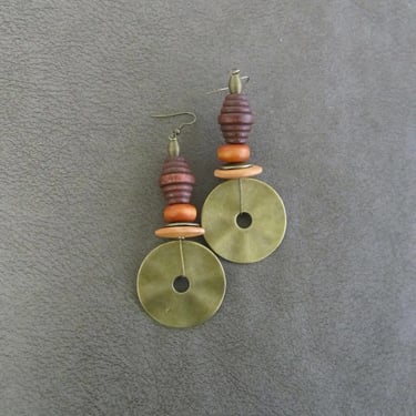 Hammered bronze geometric earrings, unique mid century modern earrings 2 