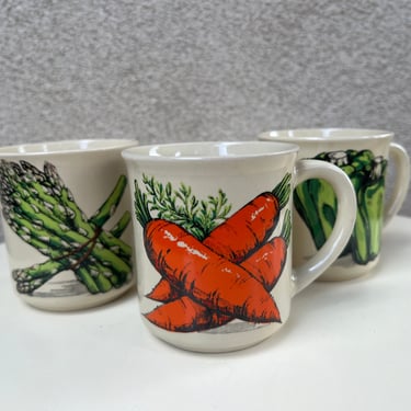 Vintage modern ceramic mug set of 3 vegetables theme made in Japan holds 8 oz. 