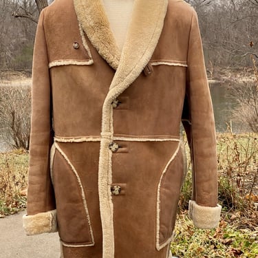 Vintage Lakeland Shearling Wool Suede Coat Size 44 Marlboro Man 