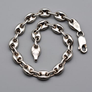 80's Italy 925 silver puffed mariner chain bracelet, classic dimensional sterling anchor links stacker 