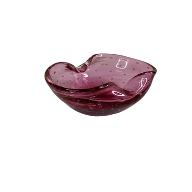 Cranberry Red Controlled Bubble Murano Dish Bowl Ashtray 