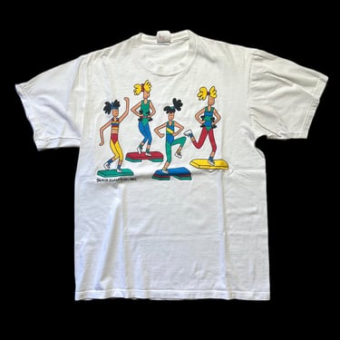 Vintage 1990s POP ART T-Shirt ~ fits S to M ~ Bench Class / Step Aerobics ~ Graphic Novelty Tee ~ Exercise / Jazzercise / Gym 