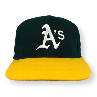 Vintage 90s New Era Oakland Athletics Diamond Collection Pro Model 100% Wool Made in USA Fitted Hat Cap Size 7 3/8 