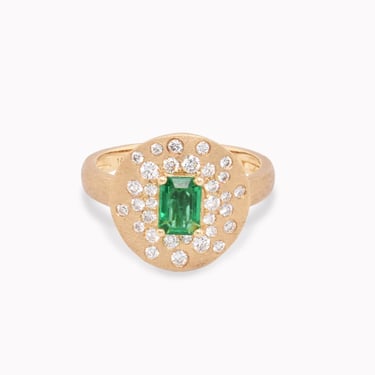 Emerald & Diamond Confetti Shield Ring