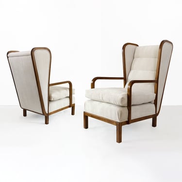 Pair of Swedish Art Deco Wingback upholstered  armchairs.