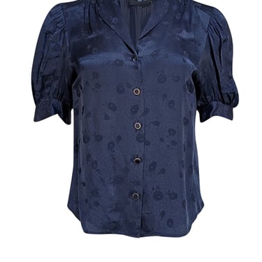 The Kooples - Navy Floral Printed Puff Sleeve Blouse Sz 2