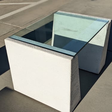 Postmodern Side Table | Blue Tint Glass + plaster base | 80s | Vintage | Retro | Mid Century | Post modern 
