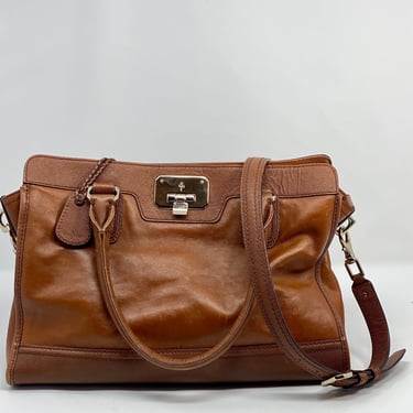 Vintage Cole Haan Kendra Tote - Brown Pebble Leather - Soft Orange Lining - Excellent Condition 