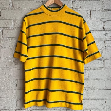 Medium, Vintage 1960s Striped Yellow Short Sleeve Knit Shirt 