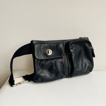 Black Pebbled Leather Utility Belt Bag