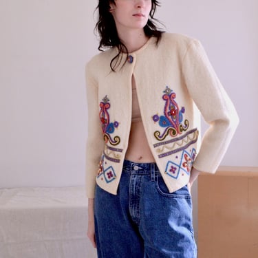 boiled wool ornate embroidered cropped jacket 