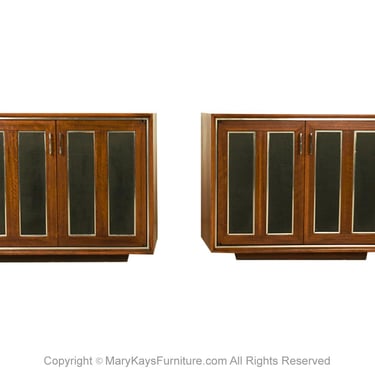 Pair Mid-Century Walnut Chrome Lane Cabinets Nightstands 