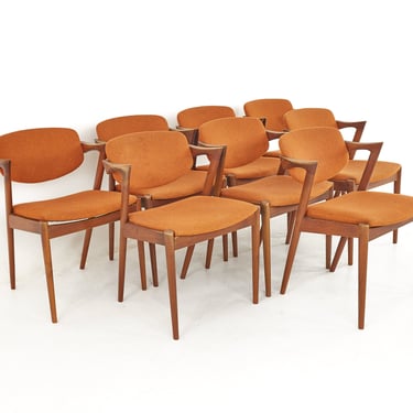 Kai Kristiansen Mid Century Orange Teak Z Dining Chairs - Set of 8 - mcm 