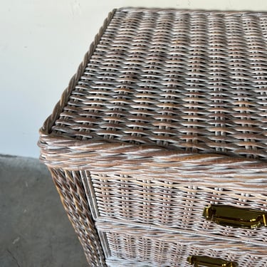 Vintage Cerused Rattan Campaign-Style Six Drawers Dresser 