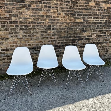 Eames Molded Recycled Plastic Side Chairs with Chrome Base, set of 4