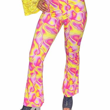 Pink Yellow Bell Bottoms, Barbie Costume, Boot Cut Pants, Tie Dye Pants, Stage Costume, Rocker Pants, KPOP Fashion, Cowgirl Outfit, Festival 