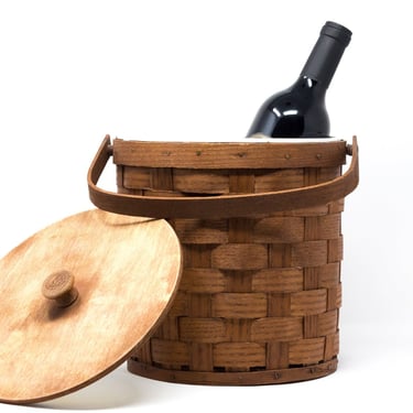 Vintage Wooden Ice Bucket, Basketville Wine Cooler Basket 