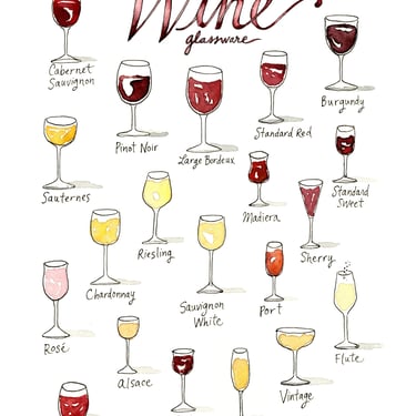 Types of Wine Glassware Watercolor Art Print