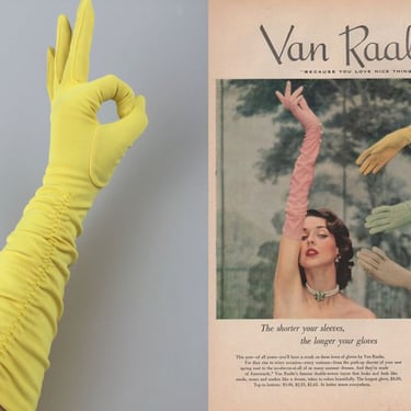 She's Gone Bananas - Vintage 1950s 1960s Banana Yellow Mid Arm Shirred Gloves - 7 