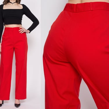 70s Red High Waisted Pants - Medium, 28.5" | Retro Vintage Straight Leg Trousers 