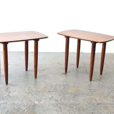 Pair of Solid Walnut Danish modern Ace side tables in the style of Peter Hivdit 