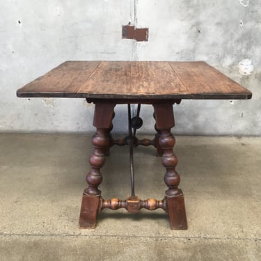 Heavy Solid Mahogany Drop-Leaf Table With Iron Structure
