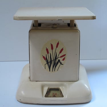 1950s Scale Painted Metal Scale French Country Kitchen Scale Red Hand Painted Metal Scale Vintage Farmhouse Decor Country Retro Scale 
