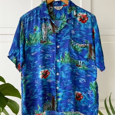 60s Hawaiian Loop Collar Shirt | M