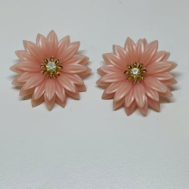 Pink Plastic Dahlia Flower Earrings