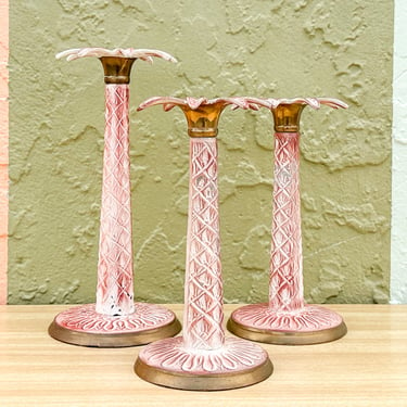 Set of Three Pink Chic Palm Tree Candlesticks