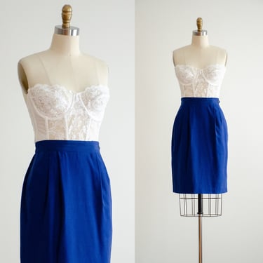 blue mini skirt 80s 90s vintage Liz Claiborne royal blue short silk skirt 