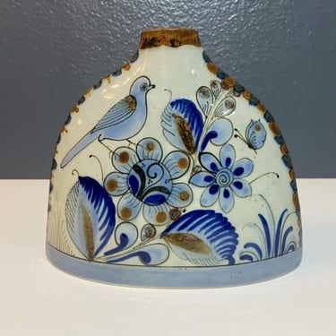 Vintage Ken Edwards El Palomar Tonala Pottery Vase- Hand-Painted Birds, Flowers, and Butterfly 