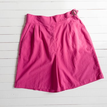 high waisted shorts | 80s 90s plus size vintage hot pink cotton buckled pleated trouser shorts 