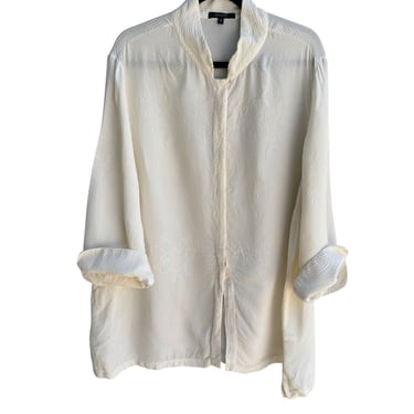 Dressori Vintage Womens Silk Ivory Long Sleeve Textured Pattern Tunic Blouse 3X
