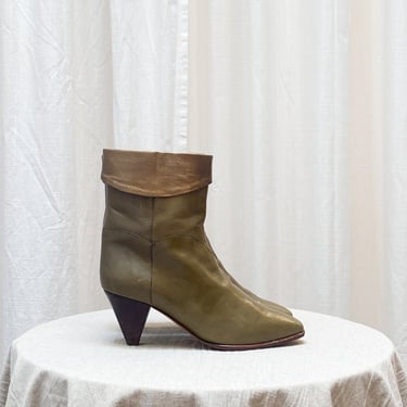 1970s Olive and Bronze Hand-Made Boots 
