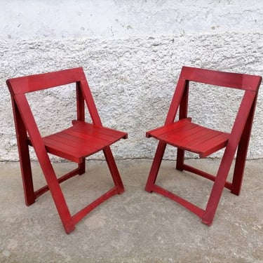 Pair of Folding Chair / 2 of 2 Vintage Folding Chairs/ Stol Kamnik Chairs/ Aldo Jacober Style Design/ Red Folding Chairs/ Yugoslavia/ 70s 