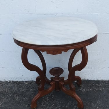 1880s Eastlake Victorian Carved Marble Top Side End Table 4674