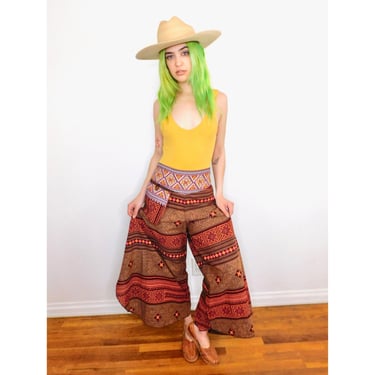 Thai Town Pants // vintage cotton boho hippie hippy woven palazzo festival dress harem brown // S/M 