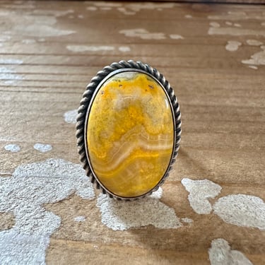 SCOTT SKEETS Navajo Bumblebee Jasper and Sterling Silver Ring | Large Oval Jasper Statement Jewelry | Southwestern Native American | Size 7 