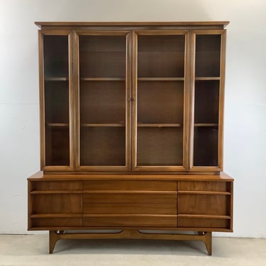 Mid-Century Walnut Sideboard with China Cabinet by Young Mfg. 