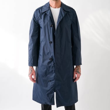 Vintage 70s US Air Force Navy Blue Water Proof Raincoat | Made in USA | Vietnam | 1970s 1980s USAF Military Single Breasted Rain Trench Coat 