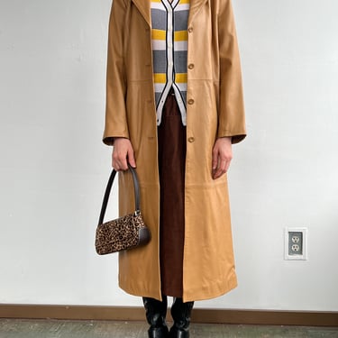 Tan Leather Maxi Coat (XS)