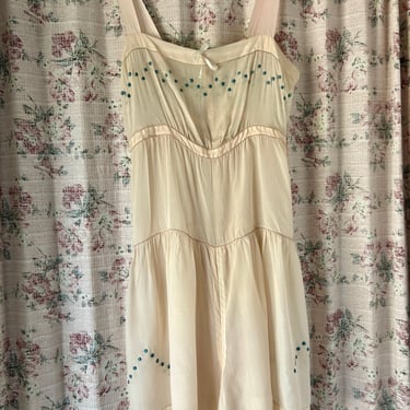 Ethereal 1920s Ivory Silk Step-In Slip Embroidery Antique Boudoir Underpinning 