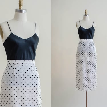 polka dot skirt | 80s 90s vintage sheer black and white organza flocked velvet pencil skirt 