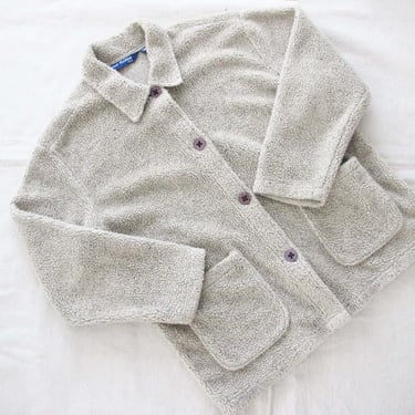Vintage 90s Fleece Jacket S M  - Oatmeal Beige Neutral Teddy Bear Jacket -  Faux Shearling Collared Button Up Jacket 