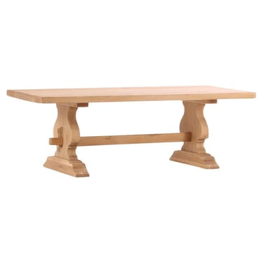 French Solid Oak Slab-Top Trestle Table, C 1950.