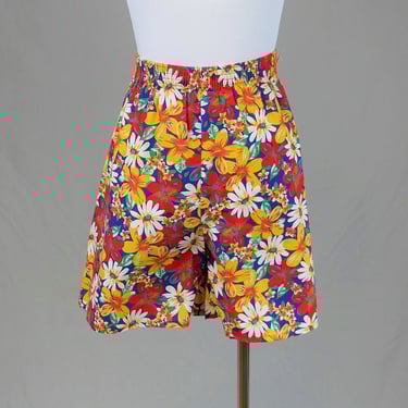 90s Floral Shorts - Deadstock w/ Tag - Bright Vivid Colors - Elastic Waist Pull On - Vintage 1990s - M L 