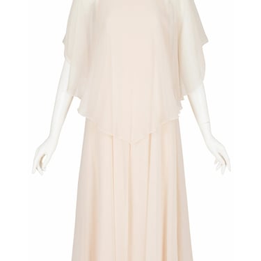 Jean Varon 1970s Vintage White Chiffon Capelet Ethereal Gown Sz XS 