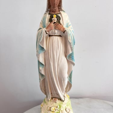 Vintage Virgin Mary Statue Madonna Chalkware Religious Idol 