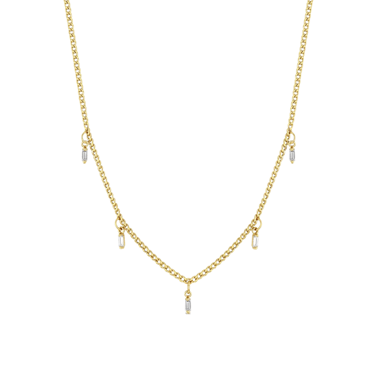 5 Dangling Baguette Diamond Extra Small Curb Chain Necklace